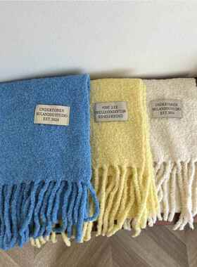 韩定制长款流苏羊羔~季毛围巾女冬112424-4加厚纯色国高级感保暖