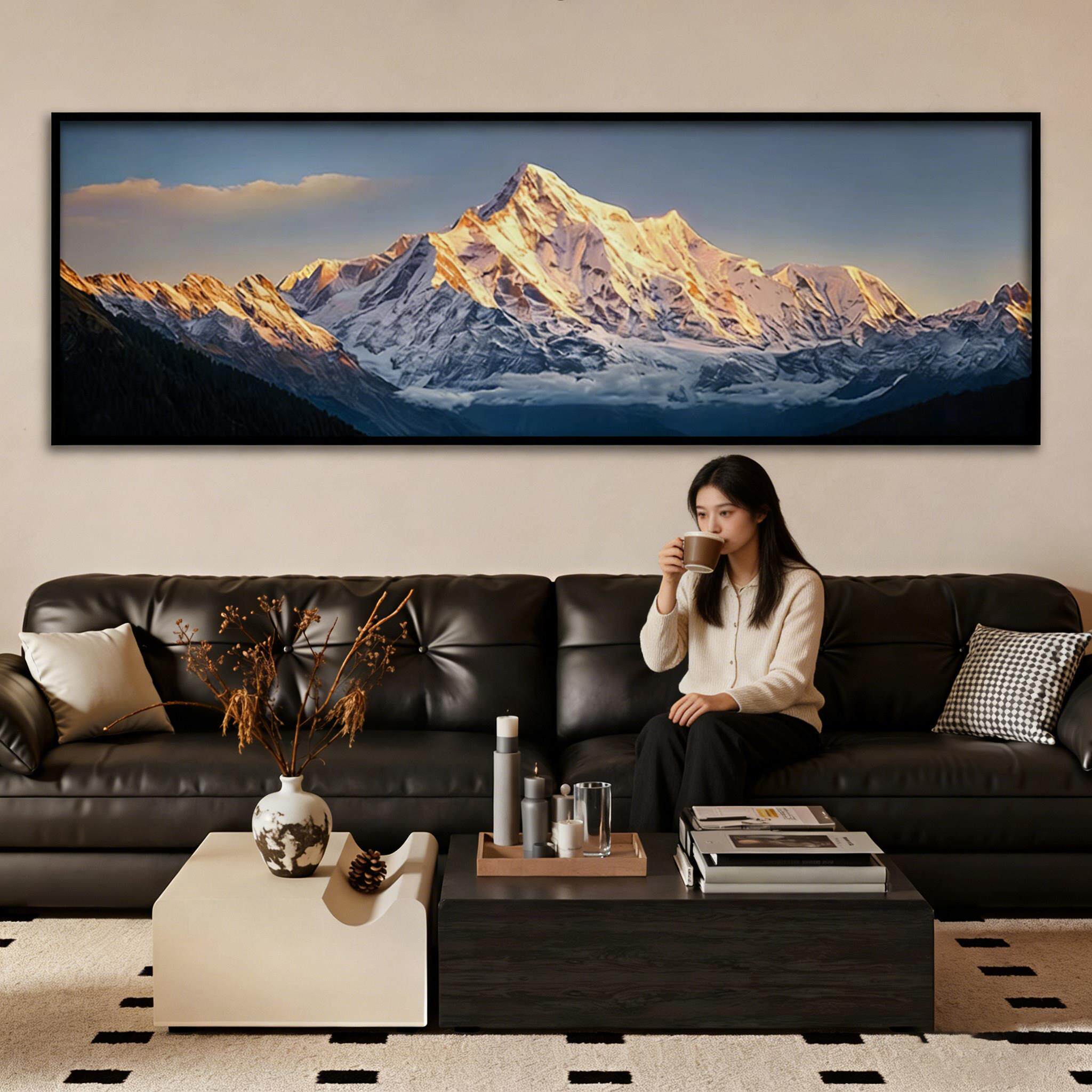 日照金山客厅挂画现代轻奢风装饰画靠山图雪山壁画办公室书房卧室