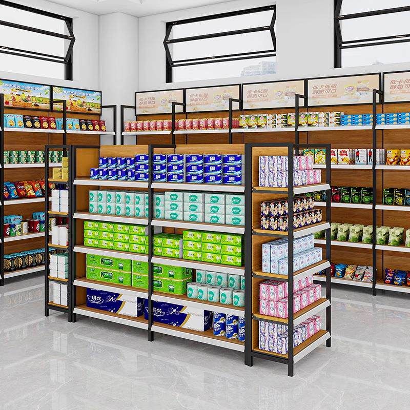 货架超市置物架展示架木纹加厚商超小卖部文具母婴店架商用货柜