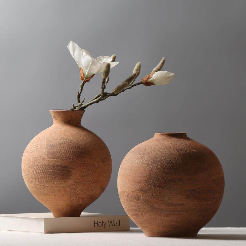 现代简约做旧陶瓷花瓶创意插花装饰品售楼部客厅摆件玄关艺术软装