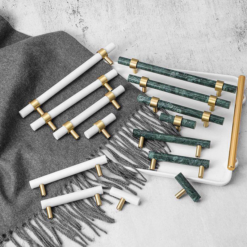 高端天然大理石纯黄铜小手柄斯堪的纳维亚无障碍豪华经典衣柜门抽