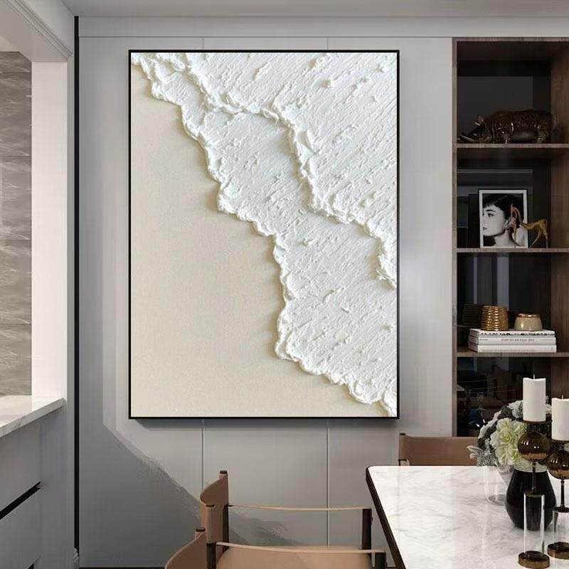 手绘立体油画小众白色奶油客厅玄关装饰画极简轻奢走廊过道入户画