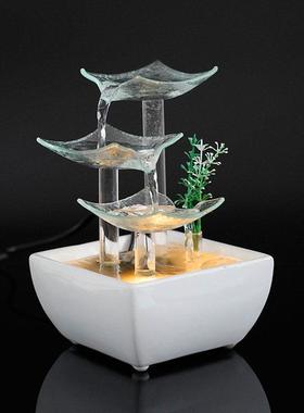 插电流水摆件循环水招财客厅小型桌面电视柜装饰造景风水轮礼物