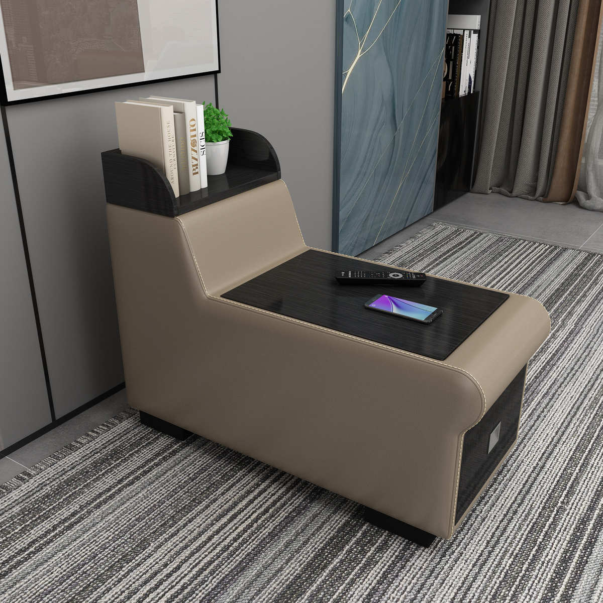 几多功能储几扶手客厅电话边茶几沙发边带功能充电皮沙发抽屉几角