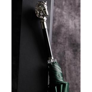 高档anDunier M长直柄雨伞大号绅士双人纯色复古简约动物骏马男士