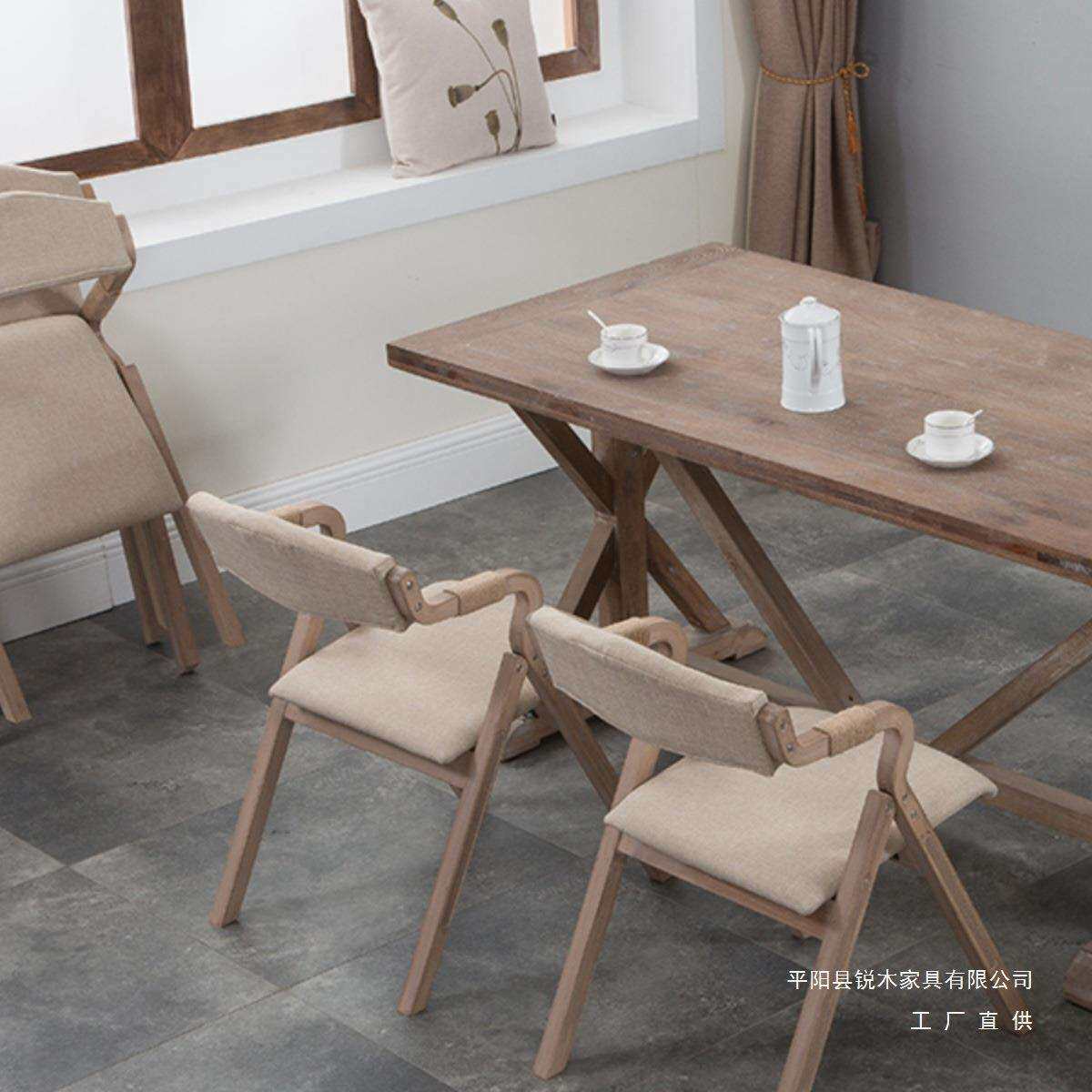 曲木现代简约复古民宿折叠餐椅靠背布艺咖啡餐厅书房休闲椅子简易