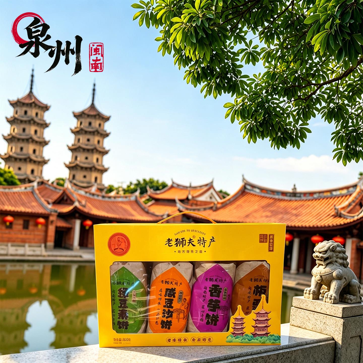 新货老狮夫馅饼福建茶饼泉州特产绿豆饼香芋饼中式手工茶饼泉州伴