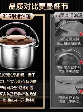 铿锵3油16不锈钢猪油罐家厨房带盖BTZ装油容器盛高油盆耐温用荤罐