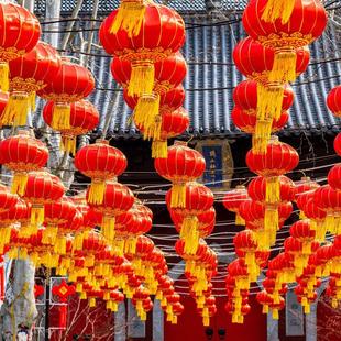春节大红灯笼铁口绸缎布过年装 饰布置新年国庆中秋节挂饰 饰元 旦装