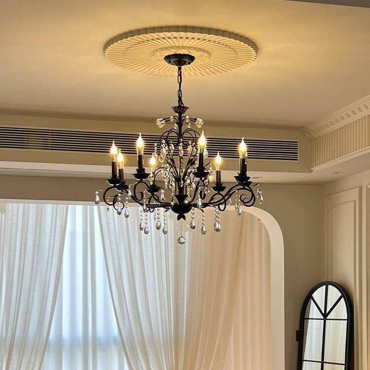 新款法式黑色水晶吊灯美式简约复古客厅主灯高级感餐厅卧室灯