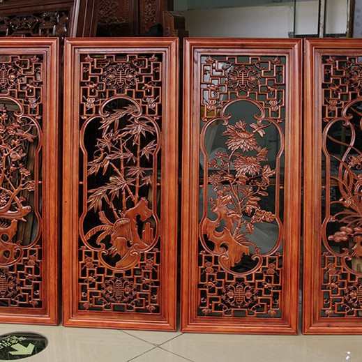 壁挂背景装挂件实木客厅东阳木雕条屏工艺品沙发香樟5zw梅兰竹菊
