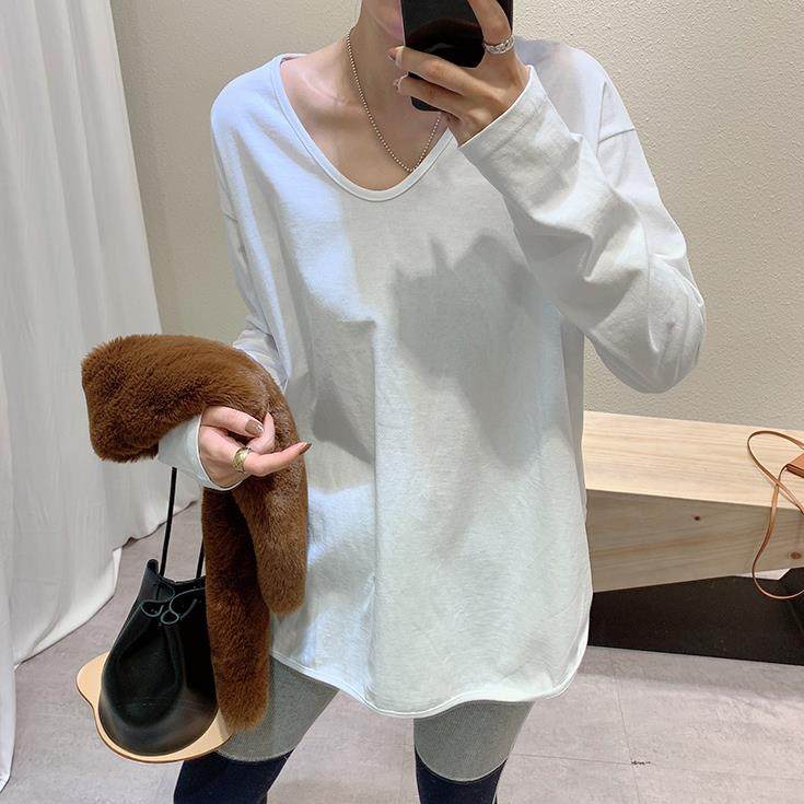 白色长袖T恤女内搭叠穿早春春秋季打底衫V领U领宽松上衣0118w,女装/女士精品,T恤,淘宝优惠券,粉丝福利购,淘宝优惠卷