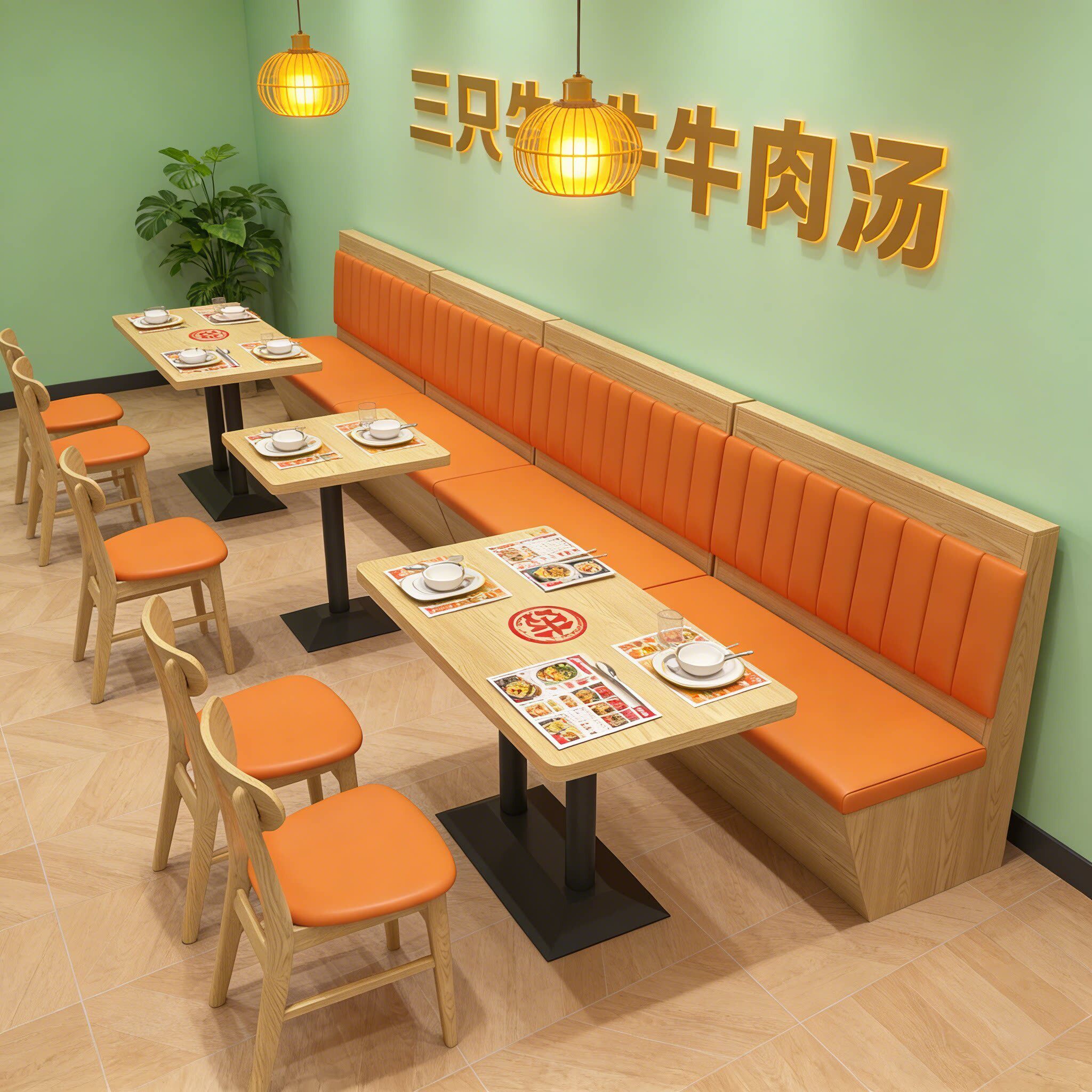 食堂饭厅卡座烧烤自助餐快餐小吃汉堡日料店桌椅组合面馆卡座沙发