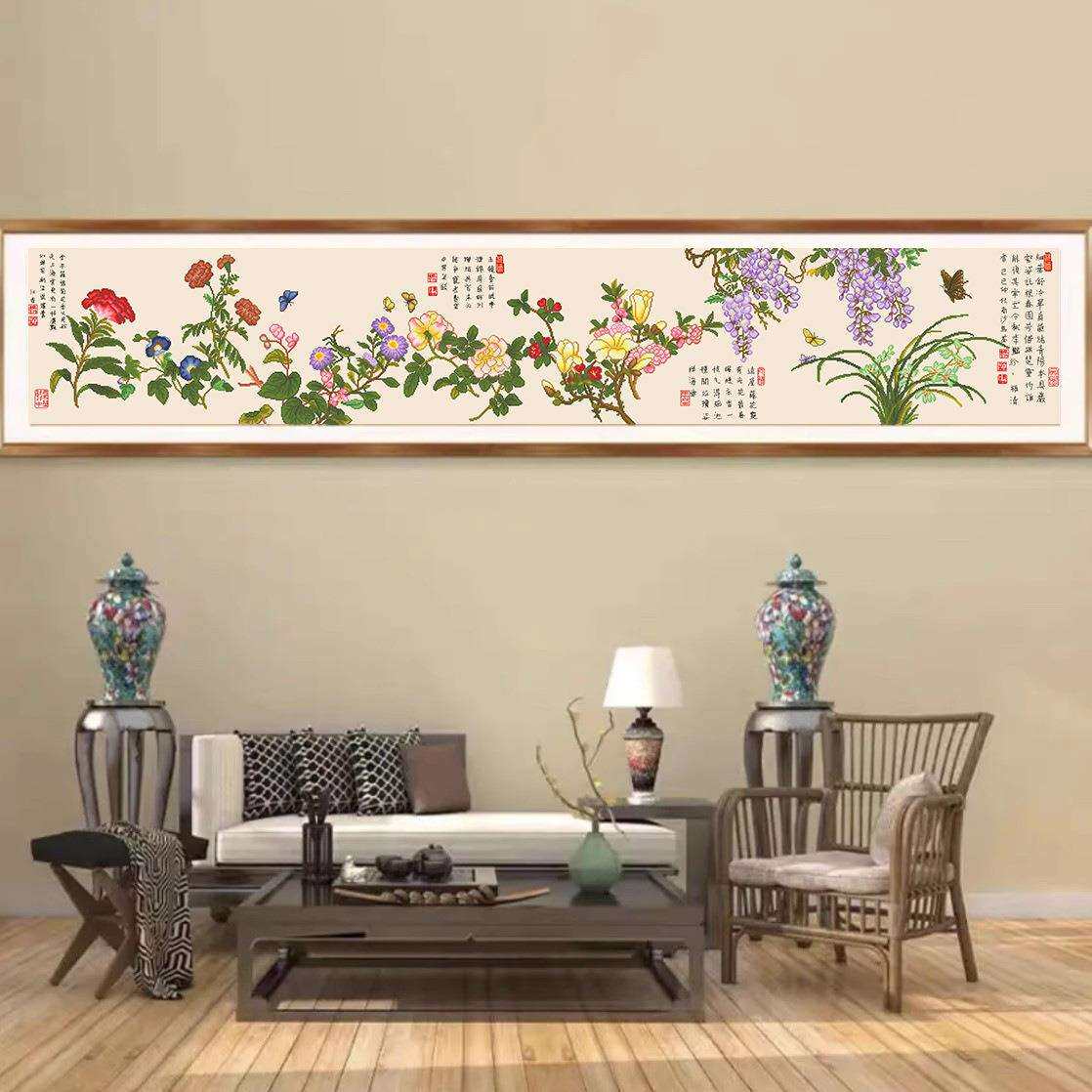 十字绣百花图2024年新款线绣客厅高端蝴蝶花卉系列古绢布自己绣