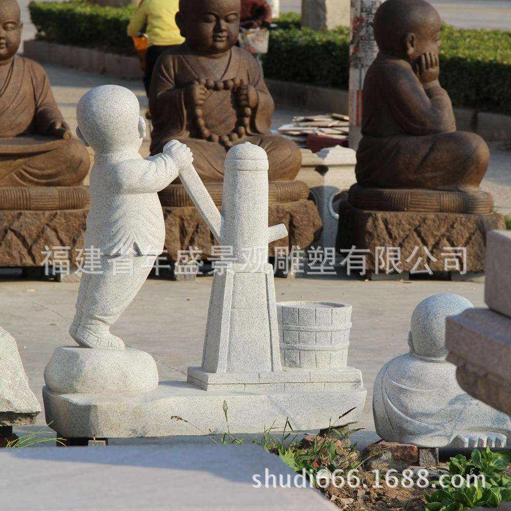 惠安石雕厂家现货 芝麻白小沙弥 园林景观石头雕像石雕小和尚