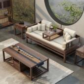 新中式 禅意实木罗汉床客厅茶室现代简约黑胡桃木罗汉床小户型沙发