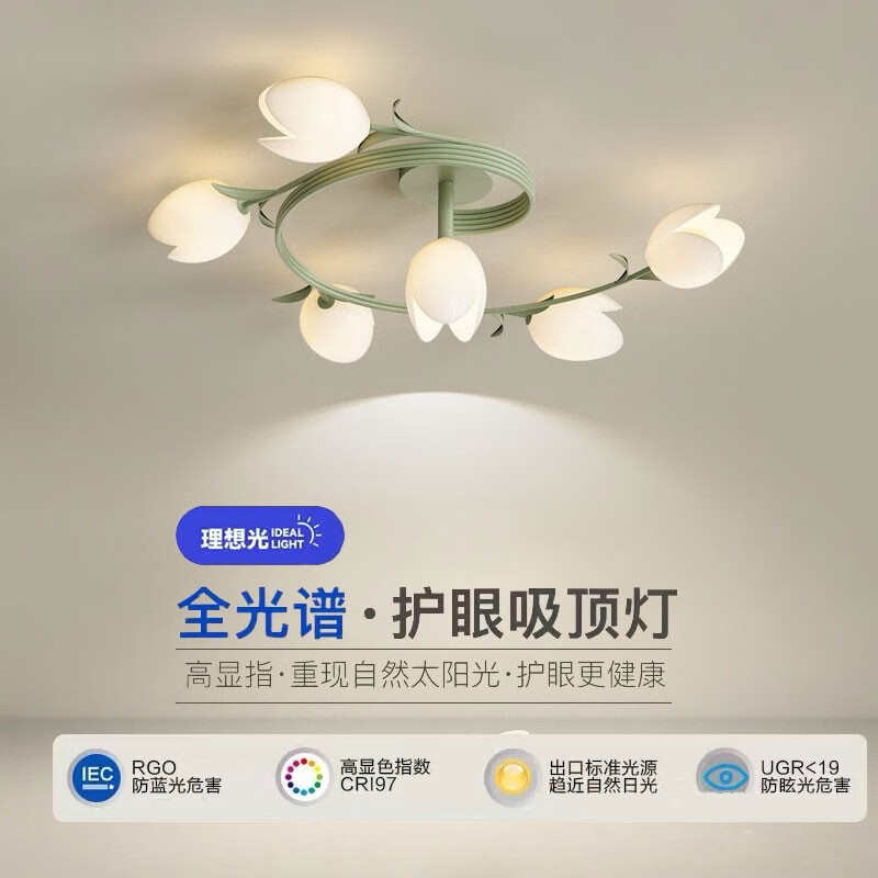 2024年新款花朵客厅卧室吸顶灯主卧室灯简约现代奶油风抹茶绿灯具