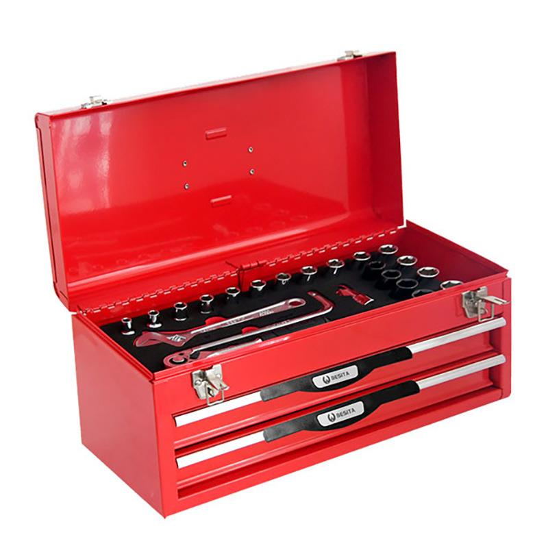 百思泰汽车四轮定位轮胎维修保养51件机修工具 三层工具箱6683S