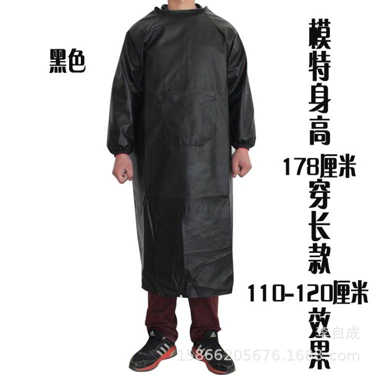 新款直销软皮围裙防水耐脏防油皮革罩衣加厚长袖男大褂印字logo成
