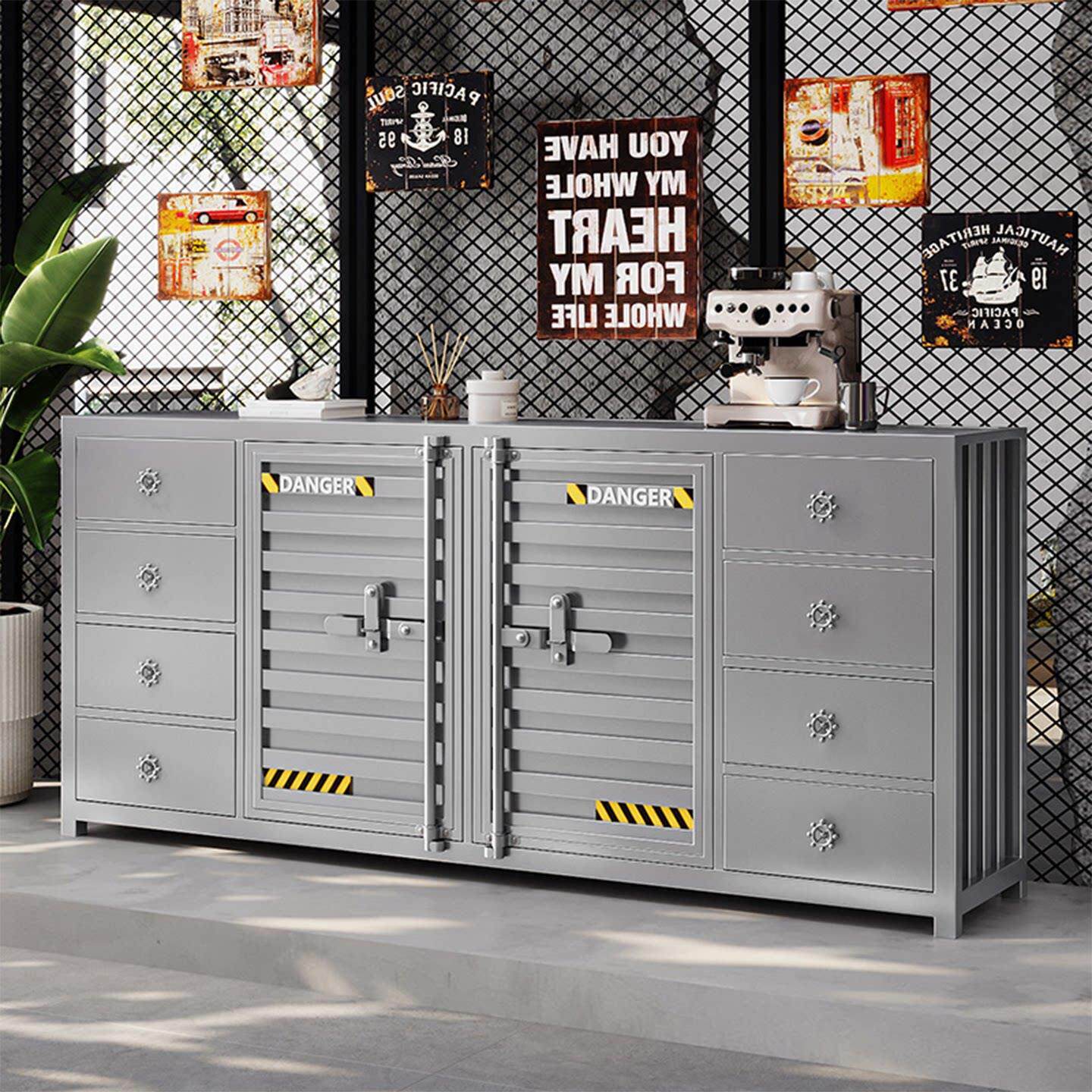 工业风收纳柜靠墙一体餐柜集装箱置物柜咖啡机摆放台斗柜置物柜