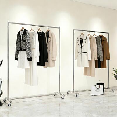 服装店展示架落地式不锈钢买手店移动轮子挂衣架中岛架女装店货架