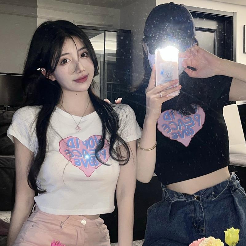 girl slim sweet T-shirt top for trendy short student women