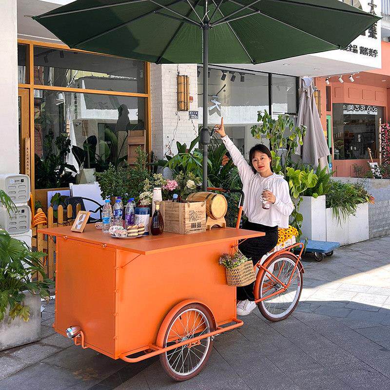 网红倒骑驴促销车商场门店宣传铁艺花车户外摆摊三轮车移动咖啡车