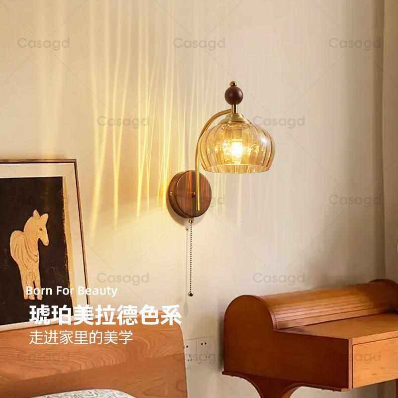 中古风过道壁灯复古玻璃客厅沙发玄关背景墙灯简约过道走廊壁挂灯