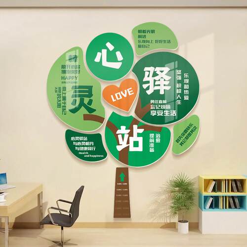 心理咨教室角布班置询情绪管理文化墙贴级室健QT4120cS康心灵驿站