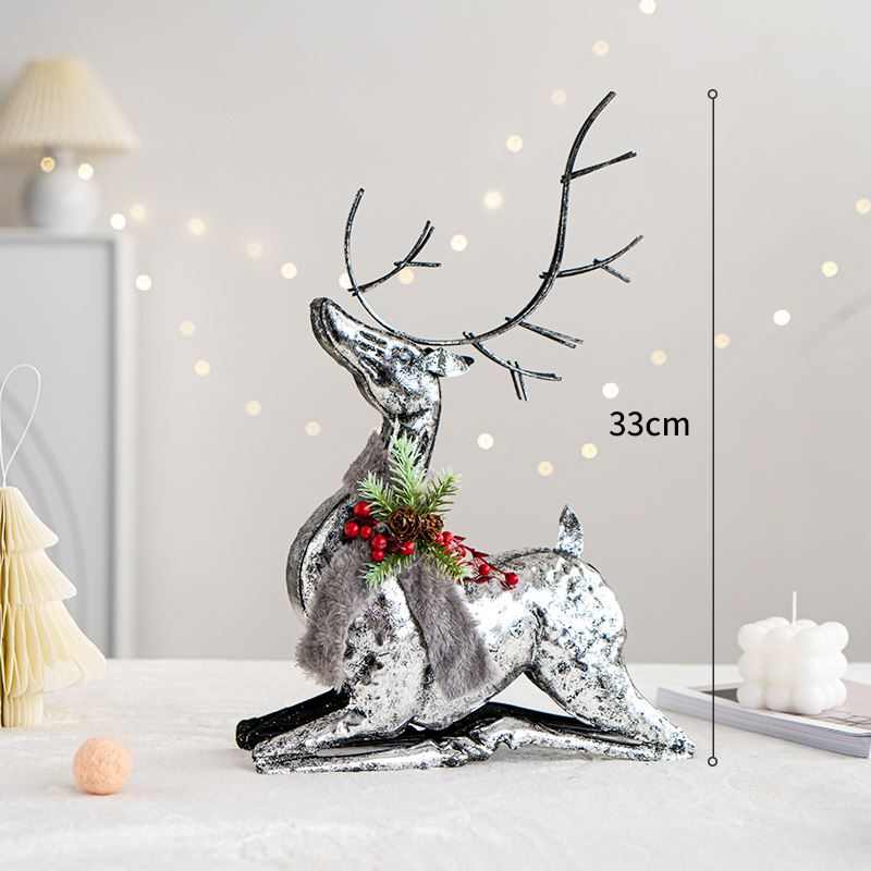 圣诞节装饰品铁艺金色麋鹿桌面摆件场景布置拍照道具装扮银色驯鹿