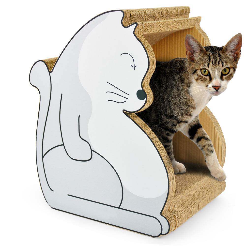 猫抓板-瓦楞纸纸制猫玩耍板-猫窝猫屋猫碗-大肚子猫-淡雅白