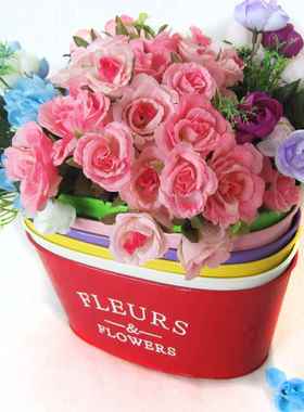 园艺杂货摆放花盆容器盒乡土田园风格铁皮花器铁皮桶花盆