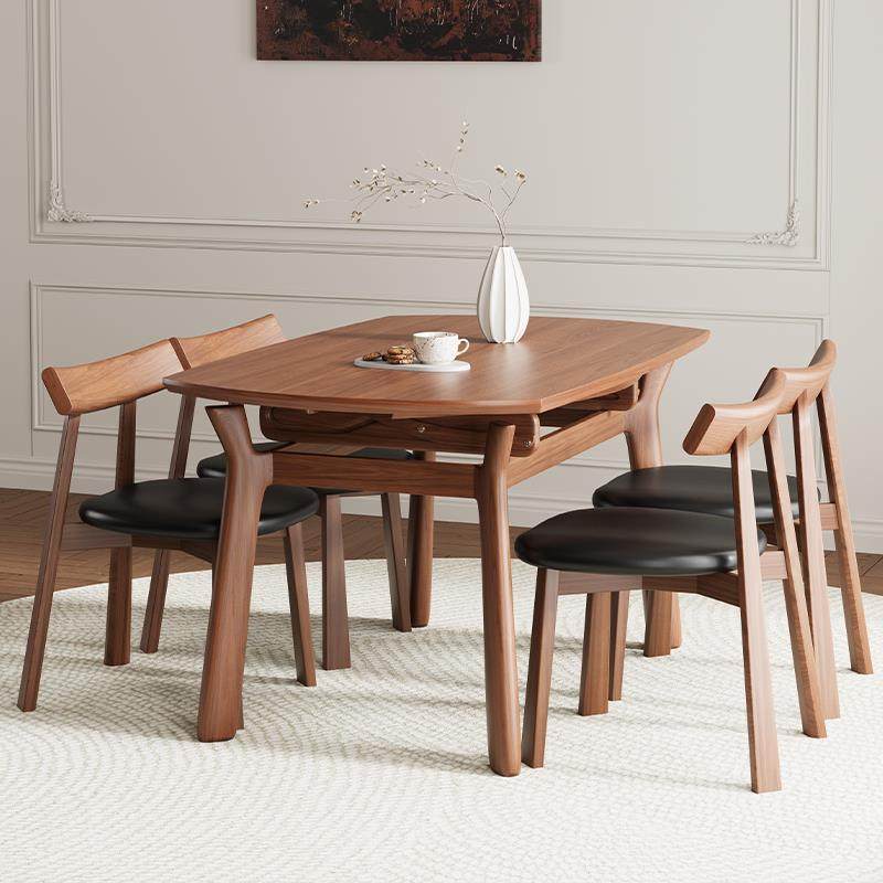 法式中古风白蜡木实木伸缩餐桌小户型方变圆桌胡桃色方圆两用餐桌