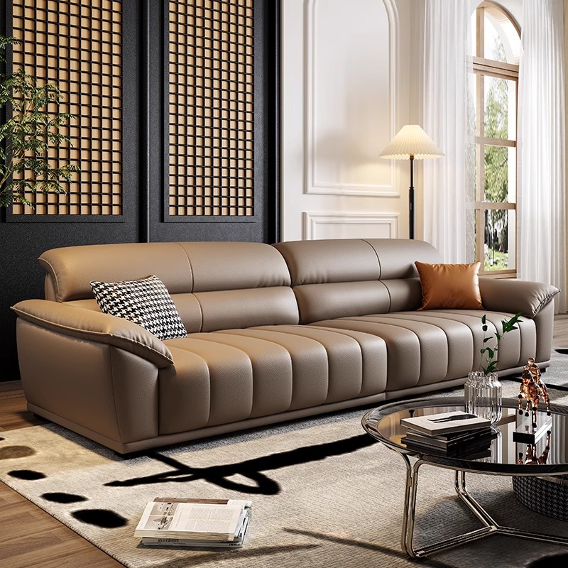 洞窝顾菲意式极简头层真皮沙发组合小户型现代简约直排钢琴键沙发