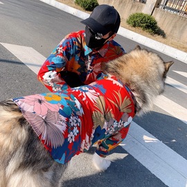 TLB宠物亲子衬衫猫咪狗狗衣服透气斗牛金毛阿拉两脚衣个性花衬衫