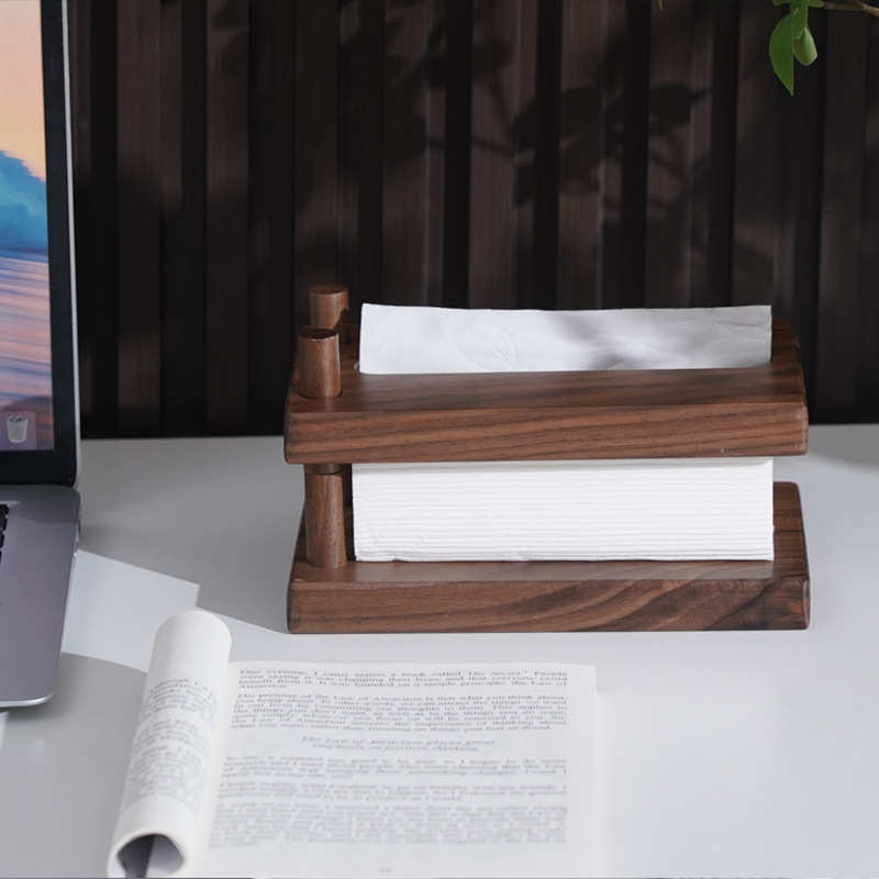 创意餐盒黑胡桃架桌面纸巾客厅实木手纸抽纸盒架家用纸盒纸抽简易