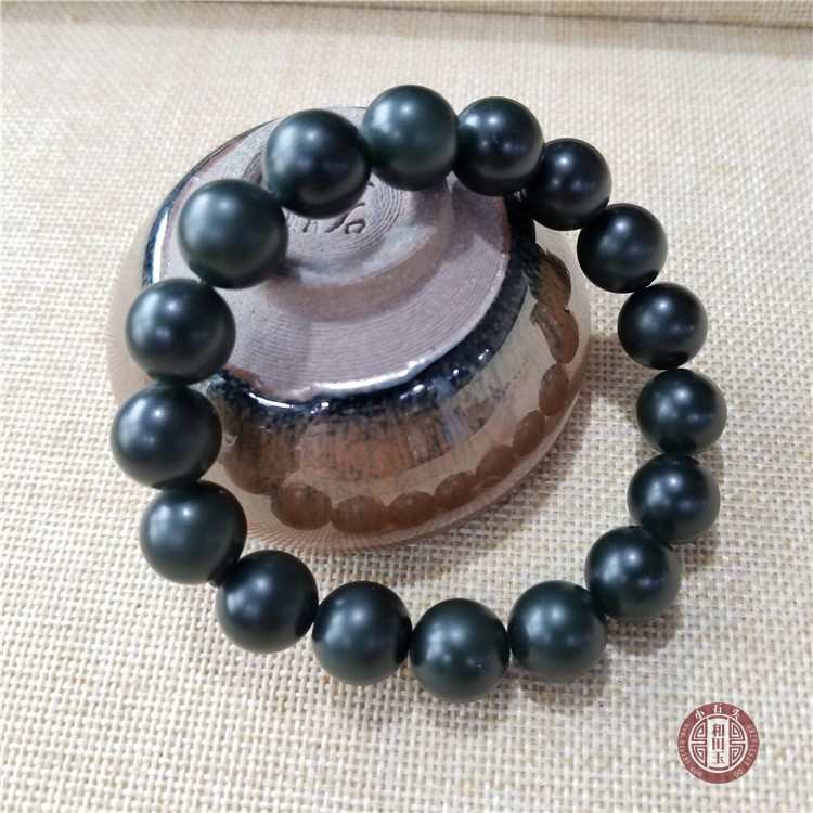 男款珠子手链 黑碧玉籽料和白玉山料xx