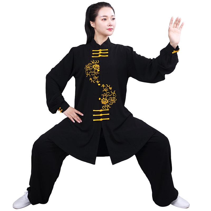 高档太极服中长款富花花秋季练功服男团体演出贵表演服武术绣服套