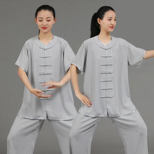太极武服装 演出中国风春夏表演女术练新功晨 棉麻加丝女七分袖 新款