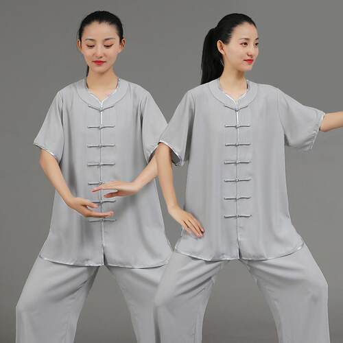 新款棉麻加丝女七分袖太极武服装演出中国风春夏表演女术练新功晨