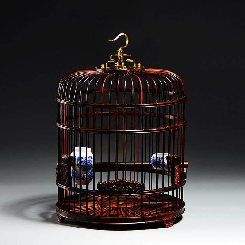 老挝大红酸枝鸟笼大号鹦鹉八哥画眉红木鸟笼子木雕摆件手工品木窝