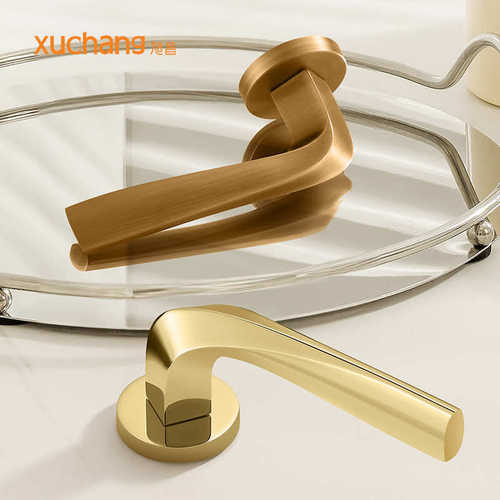 室内PVD亮金色轻奢分体北欧套装简约美式卧室磁吸静音把手木门锁