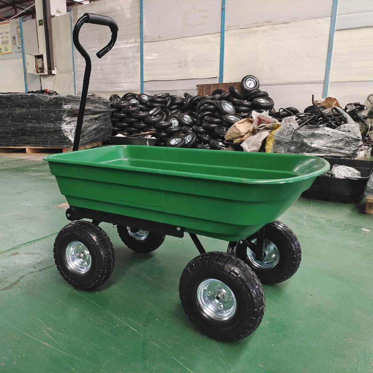 75L翻斗车垃LPE花园工具车林园圾倾引倒车拉货推车牵车