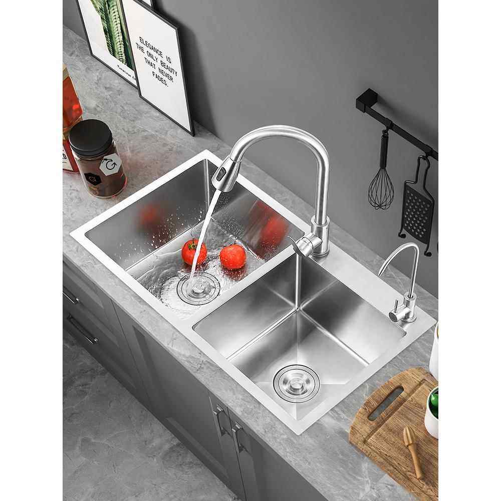 厨房水槽双槽SUS304不锈钢手工加厚洗菜盆套餐家用台下洗手洗碗池,家装主材,水槽套餐,淘宝优惠券,粉丝福利购,淘宝优惠卷