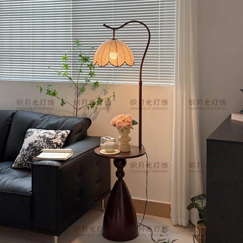 客厅落地灯沙发旁边小型边几置物架法式覆古风卧室床头柜一体台灯