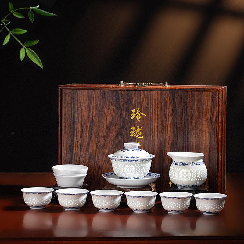 官方推荐景德镇青花玲珑茶具套组礼品功夫茶具陶瓷盖碗茶壶茶杯子
