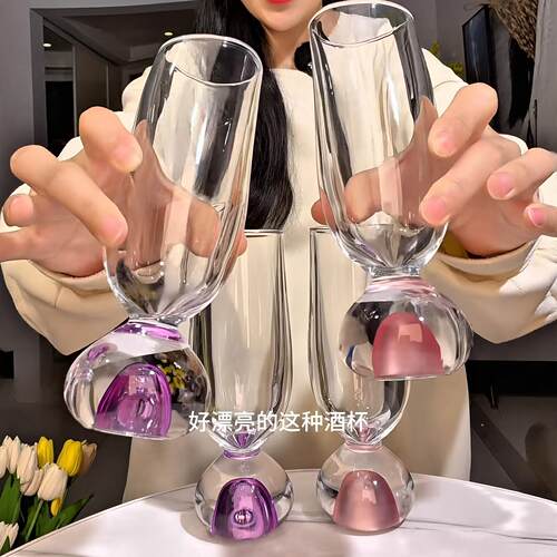 美到心坎瞭！中古风圆球底香槟杯玻璃杯夏日果汁杯饭厅酒吧调酒杯