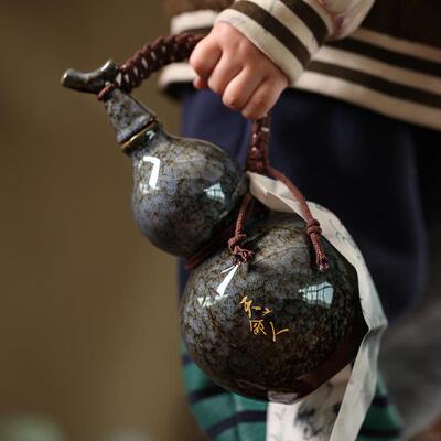天命人葫芦酒壶水壶家古白男风装酒陶瓷老式用PNA网红士国风网兜