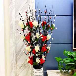 高档红浆果发财果假花仿真花客厅落地叶脉摆干花花婚束设年新庆装