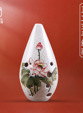包邮风雅陶笛直立式十二孔中音G陶笛裂纹手绘12孔AG AF BC埙笛